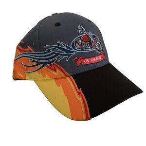 Y2K Motorcycle Strapback Hat Black Flames Curved Bill Biker